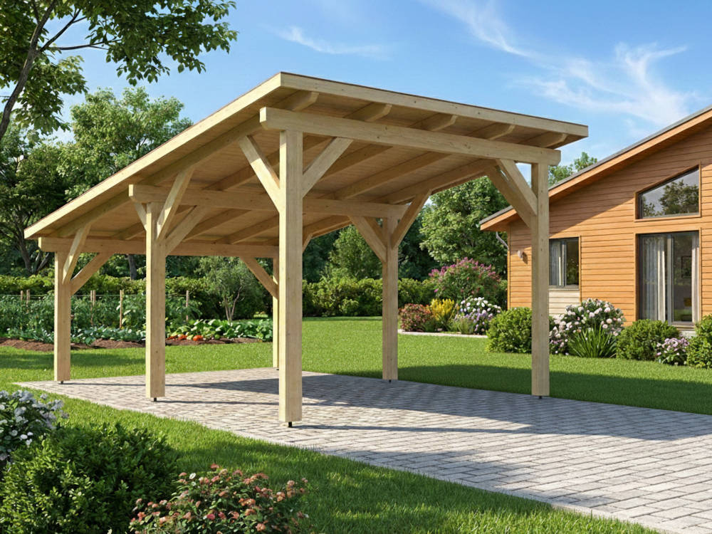 Drevený modulový prístrešok na auto 330x500